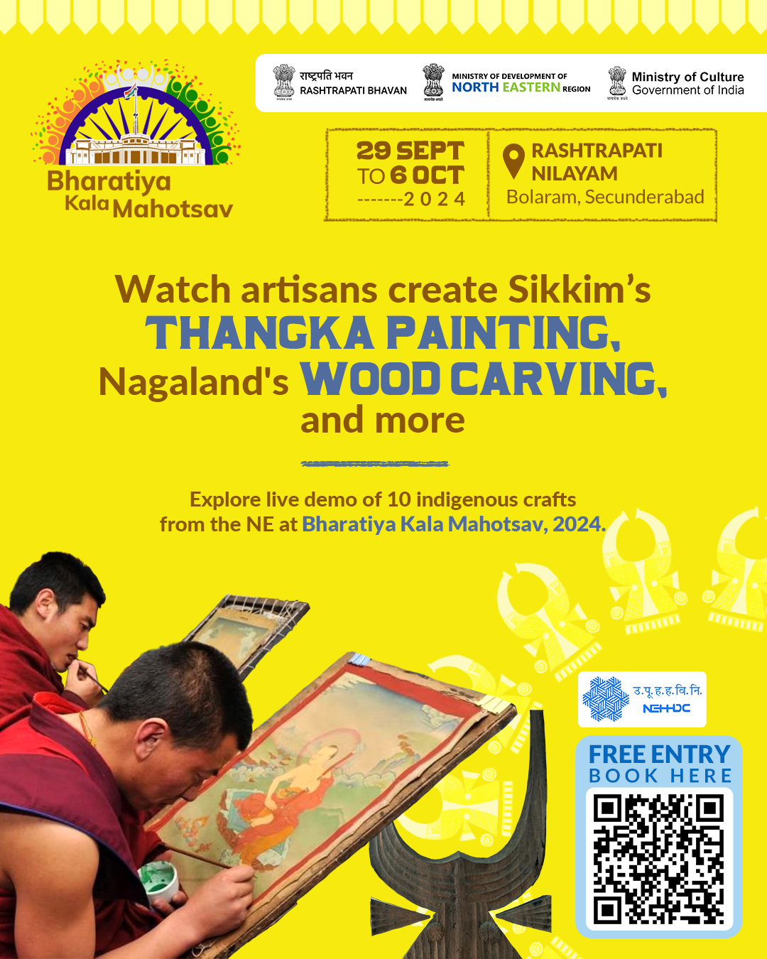 Watch artisans create Sikkim's Thangka Painting, Nagaland's bamboo art, and more  Explore live demo of 10 indigenous crafts from the NE at Bharatiya Kala Mahotsav, 2024